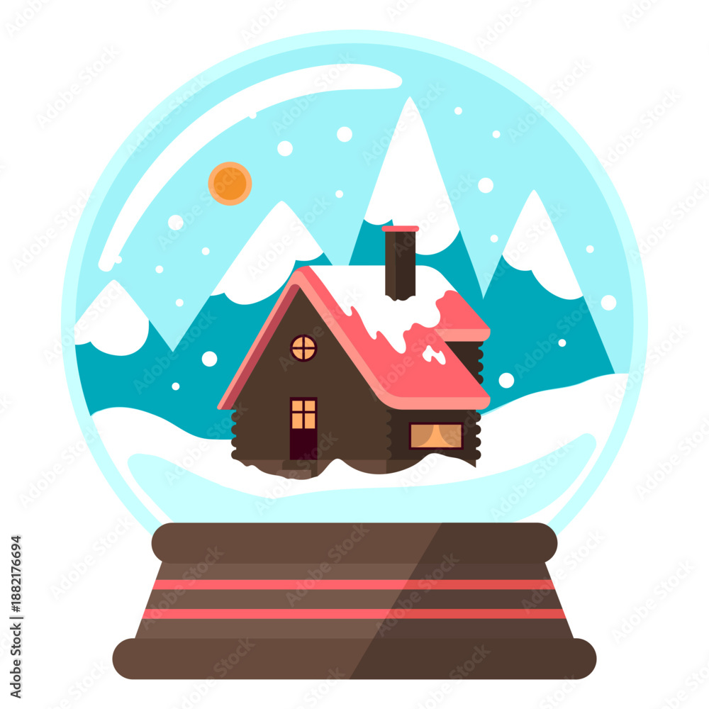 Fototapeta premium Mountain cottage snow globe