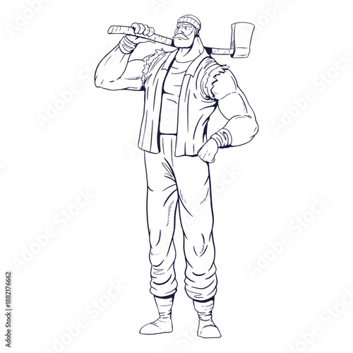 Proud lumberjack character hand drawn