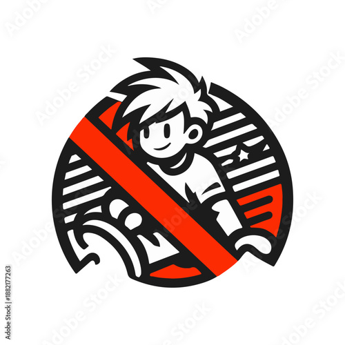 Playful character illustration with a prohibition symbol, emphasizing fun while avoiding distractions