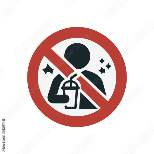 Prohibition sign depicting a person holding a drink, emphasizing no consumption allowed