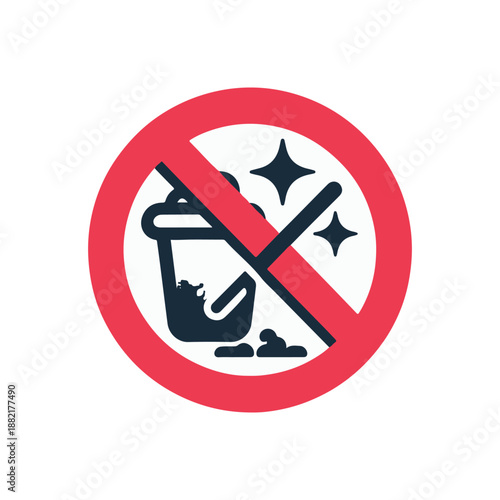 Prohibition sign against littering with a trash bin and clean symbol, promoting cleanliness