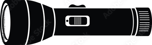 Flashlight silhouette illustration, handheld torch icon for emergency lighting, camping, outdoor adventure, security, power outage, survival equipment, and utility design concepts