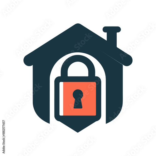 Secure home icon featuring a padlock within a house silhouette, symbolizing safety and protection