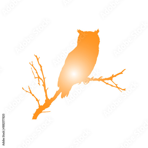 Silhouette of an owl perched on a branch, glowing softly against a white background, ideal for nature-themed designs