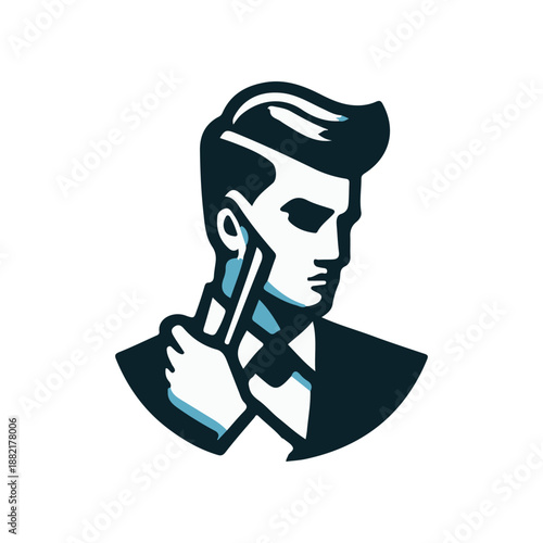 Stylish man in a suit holding a razor, showcasing grooming skills in a modern barbershop