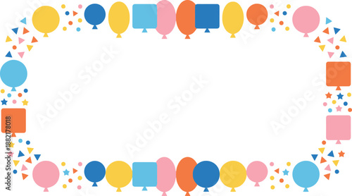 Festive birthday frame with colorful balloons and confetti, perfect for invitations and decorations