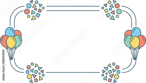 Festive birthday frame with colorful balloons and confetti for celebration design