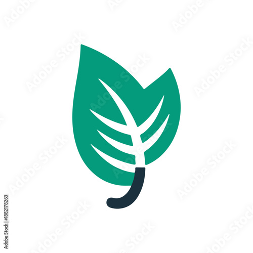 Stylized green leaf design symbolizing nature and sustainability against a plain background