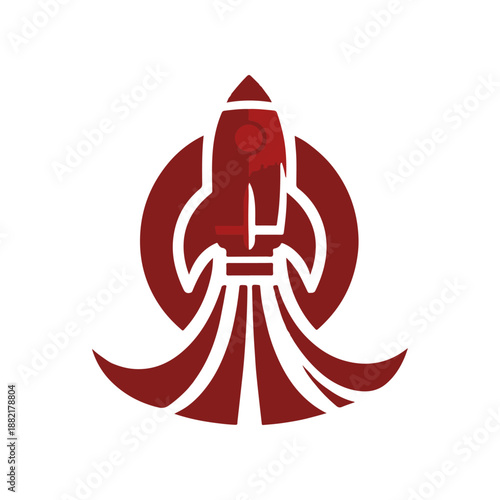 Vintage rocket ship logo design with dynamic flames, symbolizing adventure and exploration
