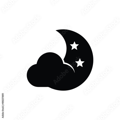 Minimalist Night Sky With Crescent Moon Icon Vector Illustration