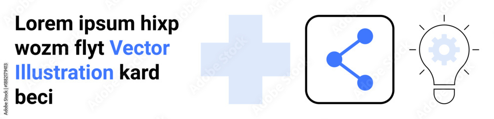 Fototapeta premium Collaboration, innovation, connectivity, teamwork, idea generation, digital interaction. Blue cross, share icon lightbulb with a gear inside. Collaboration and innovation concepts