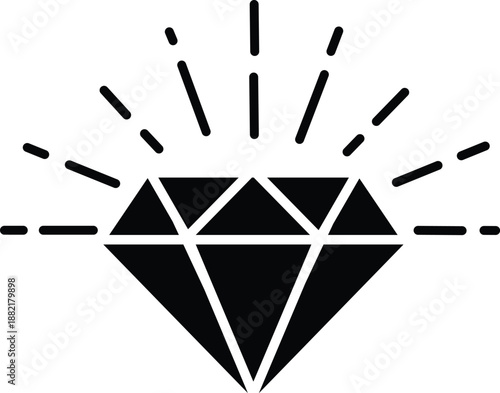 Black diamond with radiating lines on white background jewel precious stone