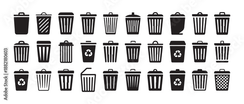 Trash Bin Icon Set Collection, Garbage and Recycling Can Vector Symbols. Vector illustration eps 10