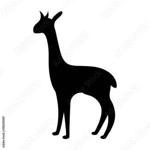 Simple black silhouette of a llama or alpaca against white background
