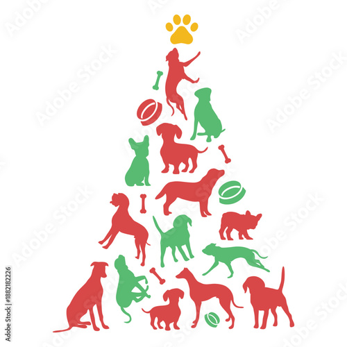 Cute puppy breeds christmas tree © Vexels