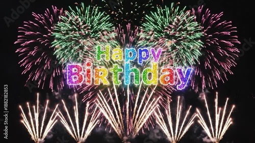 Wallpaper Mural Vibrant fireworks display with 'Happy Birthday' text in neon colors against a dark night sky with bursts of pink, green, and white light. Torontodigital.ca