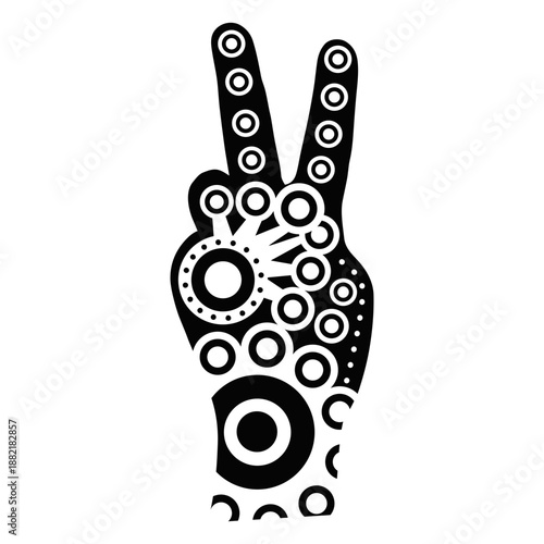 Ornamented hand v sign silhouette