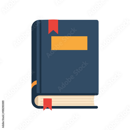 A closed blue hardcover book with bookmarks on a plain white background, ideal for educational use