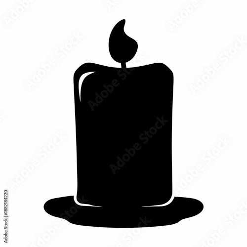 Simple black and white drawing of a burning candle on white background