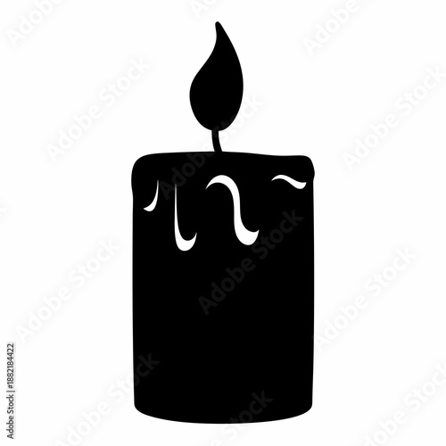 Simple stylized image of a candle with a flickering flame in black