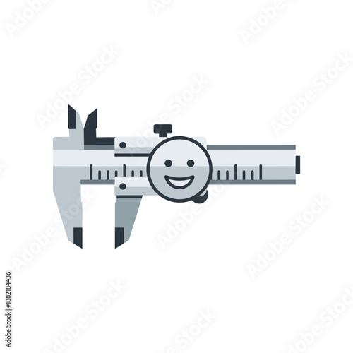A smiling caliper measuring an object, symbolizing precision and accuracy in engineering