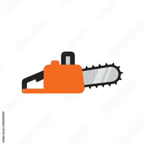 A vibrant orange chainsaw resting on a white background, showcasing its design and features