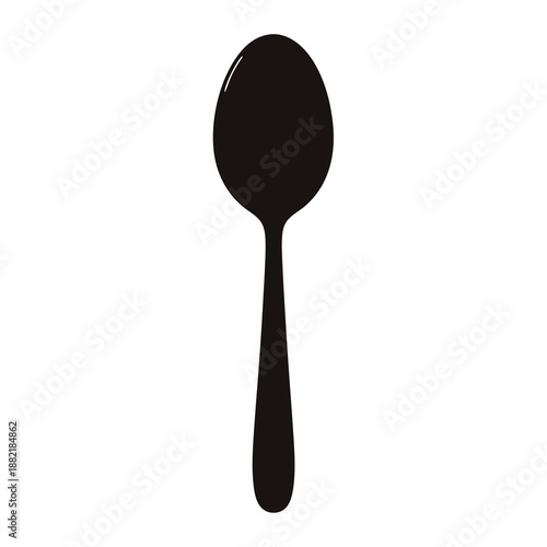 Minimalistic depiction of a black spoon on a pristine white background