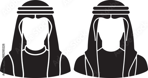 Middle Eastern man silhouettes wearing traditional keffiyeh headgear representing Arabic culture and business avatar icons