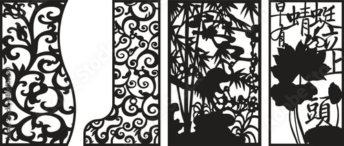 Intricate and pattern on four separate panels swirls leaves