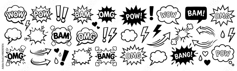 Foto Line speed cartoon effect, comic smoke motion line element set