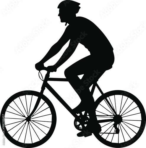 Black cyclist silhouette riding a mountain bike wearing a helmet for fitness sports outdoor adventure health exercise and active lifestyle themes