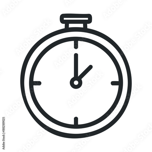 Simple black outline stopwatch icon representing time, deadlines, urgency, and precision in a clean, minimalist graphic design style.