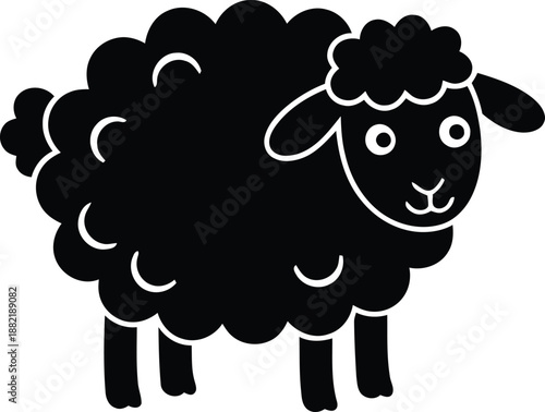 Cute Cartoon Sheep Character, Black and White Vector Illustration
