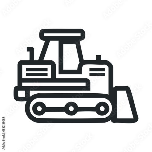 Heavy construction bulldozer icon represents industrial earthmoving machinery, symbolizing powerful equipment essential for site preparation and large-scale building projects.