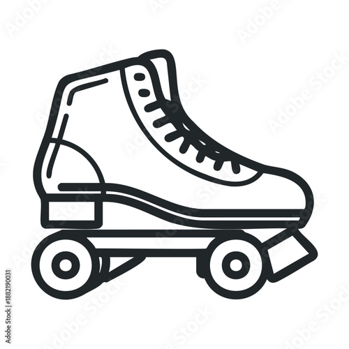 Classic roller skate icon features four wheels and a front toe stop, symbolizing vintage style, active recreation, and nostalgic fun.