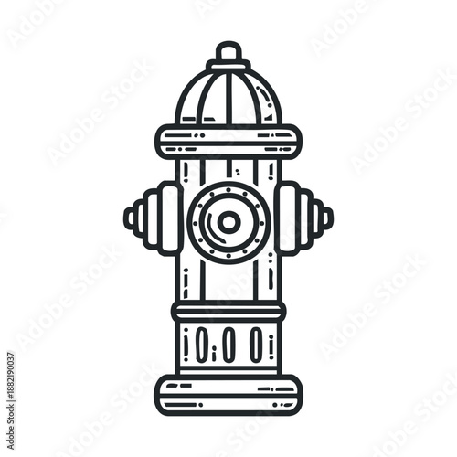 Fire hydrant outline drawing representing essential urban emergency water supply infrastructure, crucial for public safety and firefighting operations.
