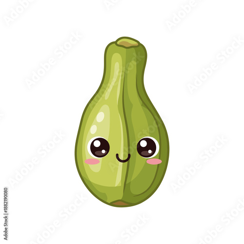 Cute cartoon-style green squash with a smiling face, isolated on a white background