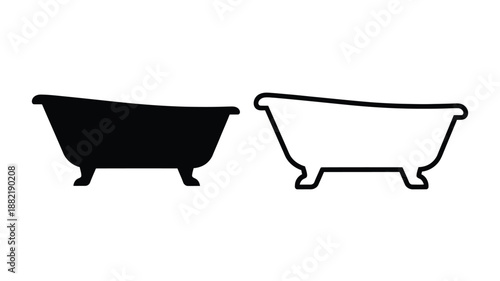 Two vintage bathtubs one black and one white shown as a silhouette