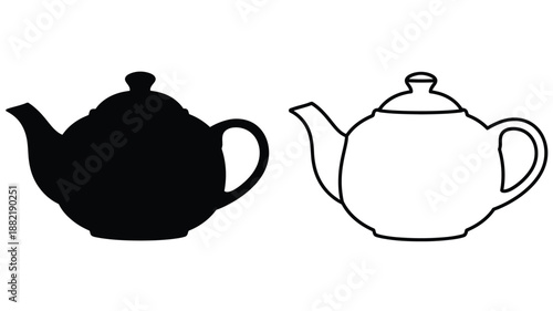 Two teapots one black and one white a contrasting visual silhouette