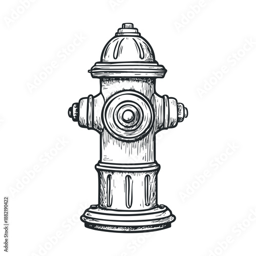 Fire hydrant vintage sketch drawing illustration vector art depicting an emergency water supply device for firefighters in a classic hand-drawn style.