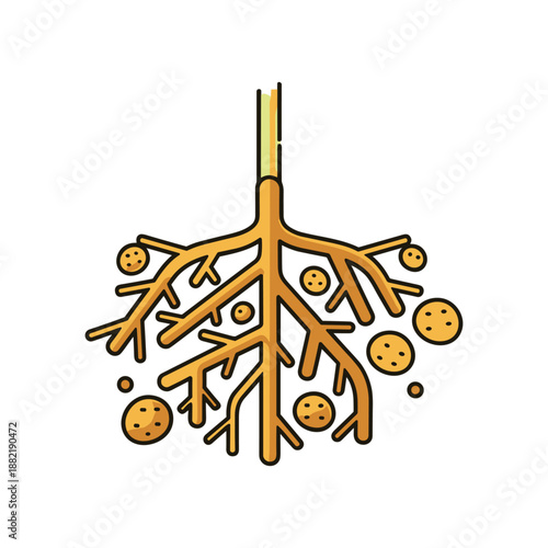 Illustration of a tree root system with nutrient nodes, showcasing growth and connection to soil