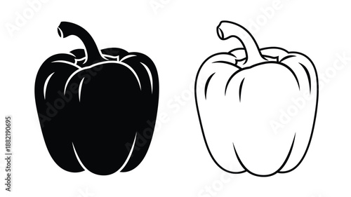 Two bell peppers one dark and one light in a graphic silhouette