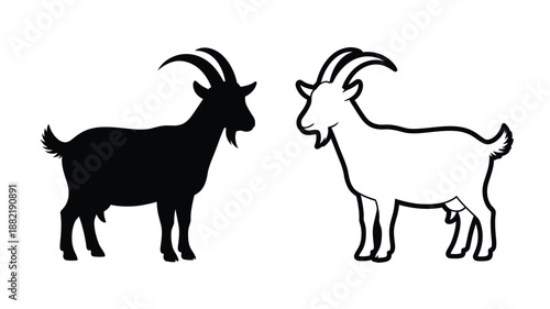 Two goats one in dark silhouette and one in line art silhouette