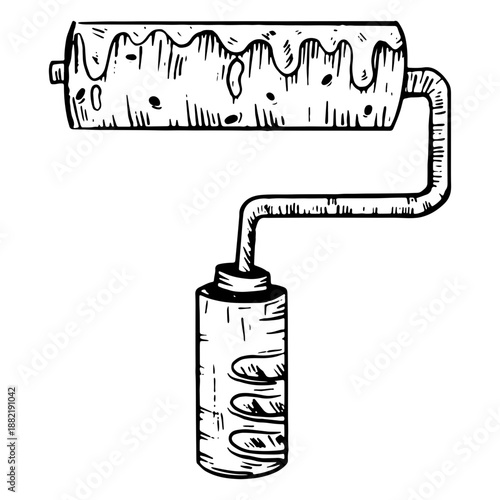 Construction paint roller hand drawn