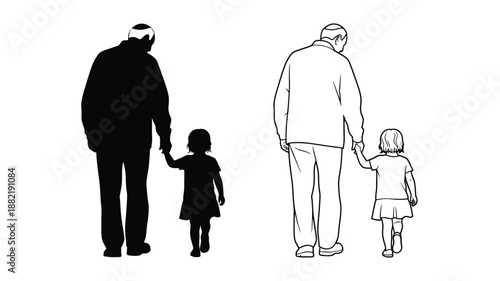A heartwarming scene of two generations walking hand in hand silhouette