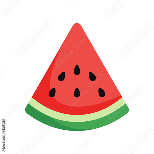 Vibrant slice of watermelon showcasing juicy red flesh, black seeds, and green rind, ideal for summer freshness