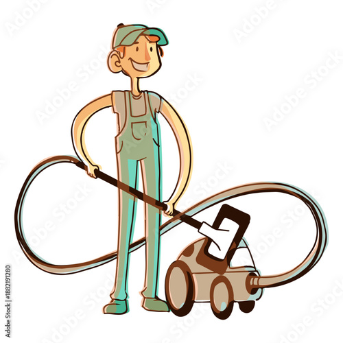 Hoover vacuum cleaner worker illustration