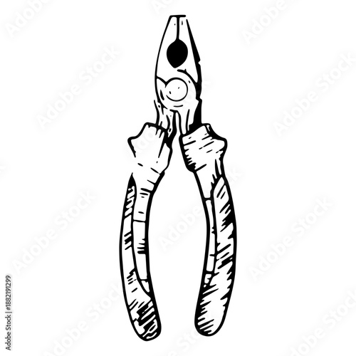 Construction pliers hand drawn