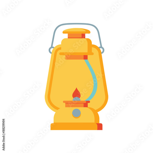 Vintage yellow lantern with a flickering flame, set against a plain background, ideal for nostalgia