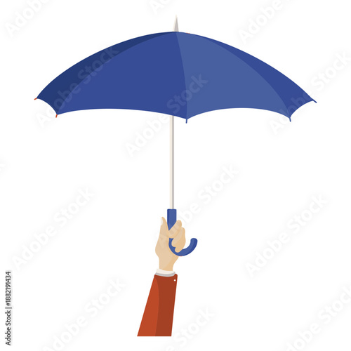Hand holding blue umbrella illustration
